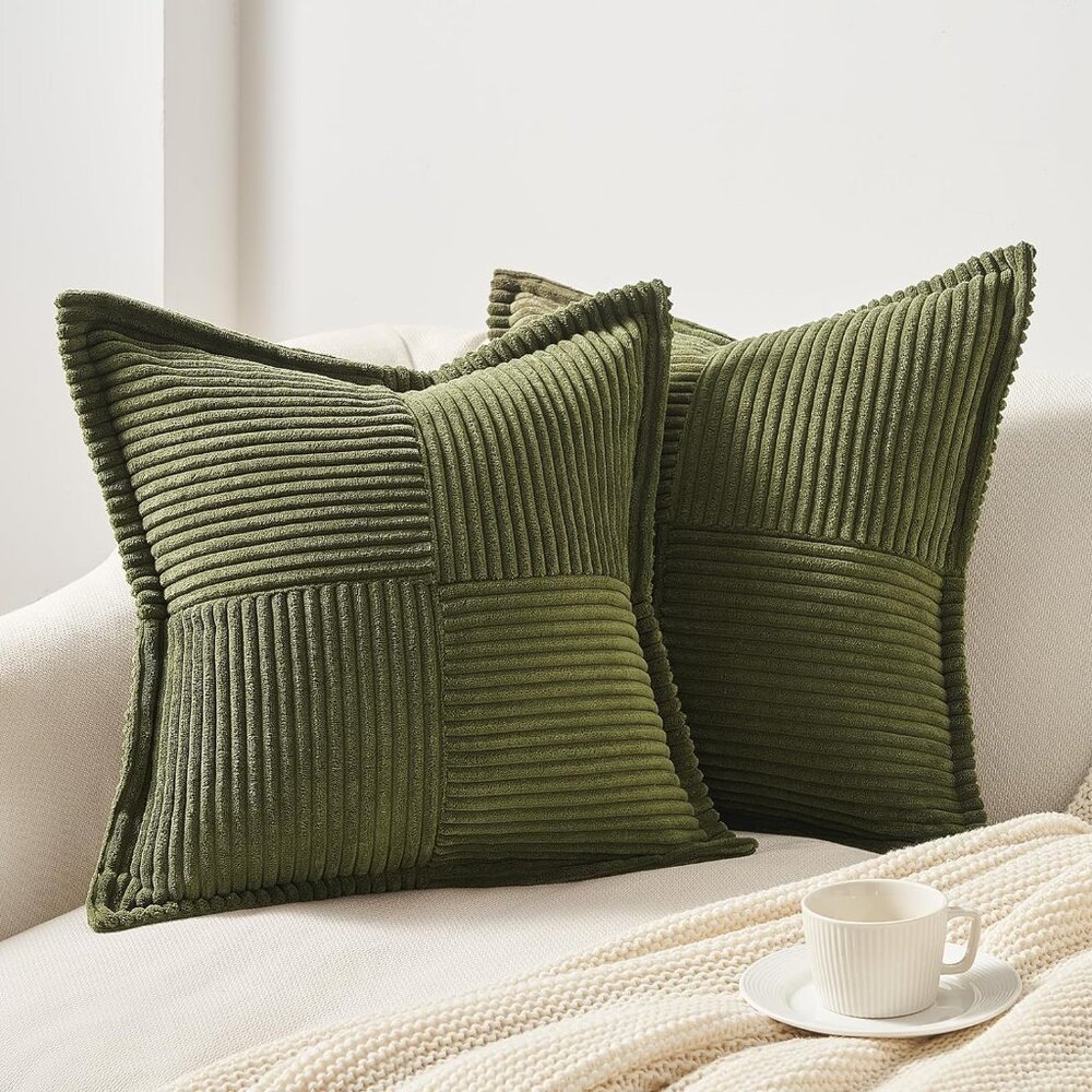 Throw Pillow Green Covers with Tassels Fringe Neutral Farmhouse Set Of 2 20x20